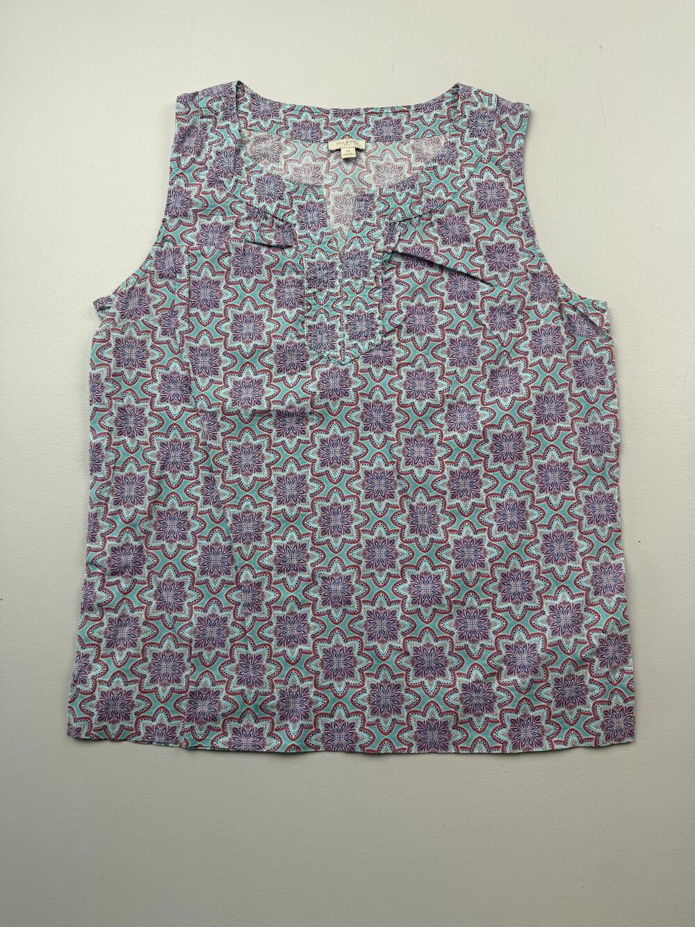 Talbots Tank Top Womens M Multicolor V Neck Sleeveless Geometric Woven Print